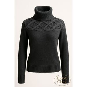 INC Petite Luxury Silk Angora Blend Turtleneck Sweater Gray Cable Knit